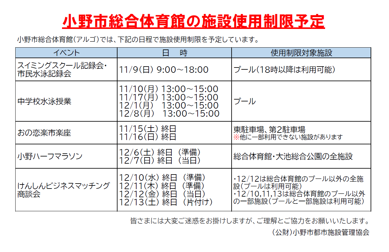【お得】小野市総合体育館室内プール回数利用券 アルゴ室内プール - 公益財団法人小野市都市施設管理協会